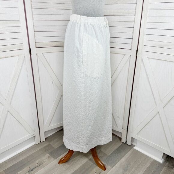 Free People Textured Cotton Side Slit Maxi Skirt White Large Pockets Drawstring - Picture 3 of 13